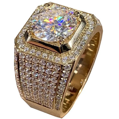 Solitario 14K Oro Maschio 2ct Lab Diamante Moissanite Anello in argento sterling 925 Gioielli Festa Fedi nuziali Anelli per uomo