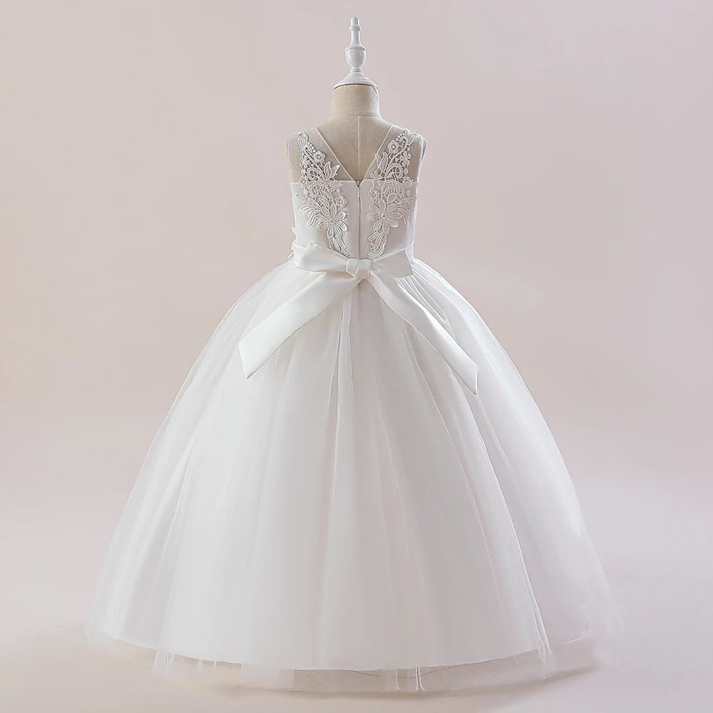 Abiti da damigella d'onore bianchi per adolescenti Abito da cerimonia nuziale per ragazza di fiore in pizzo per bambini Abito da principessa elegante per ragazze Abiti da sera formali