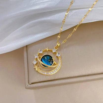 Collana di lusso leggera in acciaio al titanio con serie Star per donna, colore oro, pianeta, luna, astronauta, collane con ciondolo, gioielli, regali