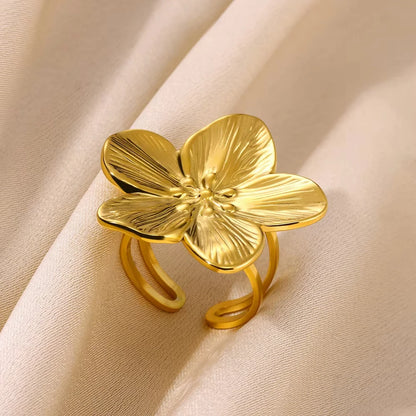 Anelli con fiori grandi esagerati in acciaio inossidabile per le donne Anello da dito con girasole color oro Regalo di gioielli estetici di moda femminile