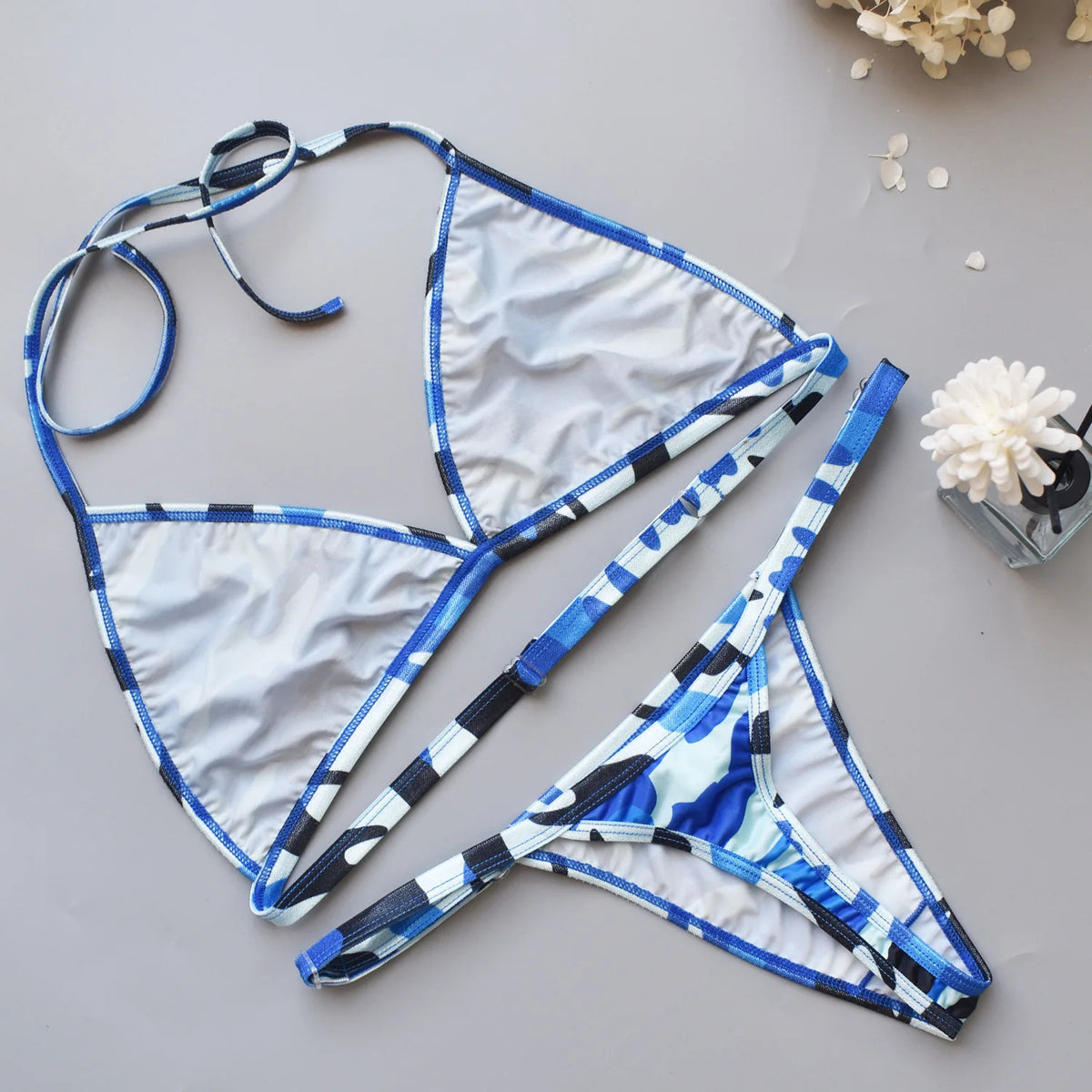 Women's Sexy Bikini Set Three-point Camouflage Quick Drying Hanging Neck Swimsuit Underwear Girl Summer Seaside Elastic Lingerie