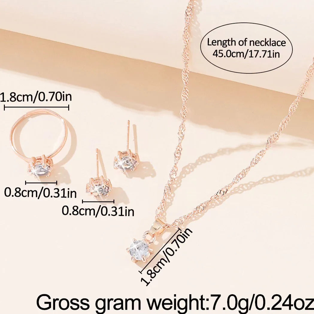 Parure de bijoux élégante en cristal 5 pièces, collier, bracelet, boucles d'oreilles et bague en zircone, parure de bijoux simple, tendance et polyvalente