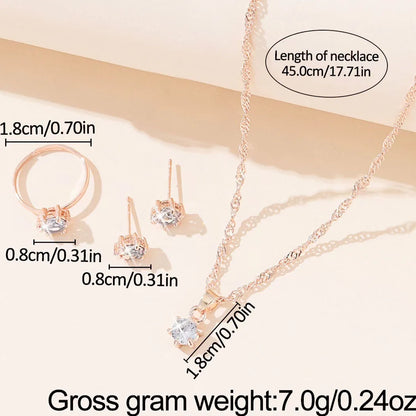 Parure de bijoux élégante en cristal 5 pièces, collier, bracelet, boucles d'oreilles et bague en zircone, parure de bijoux simple, tendance et polyvalente