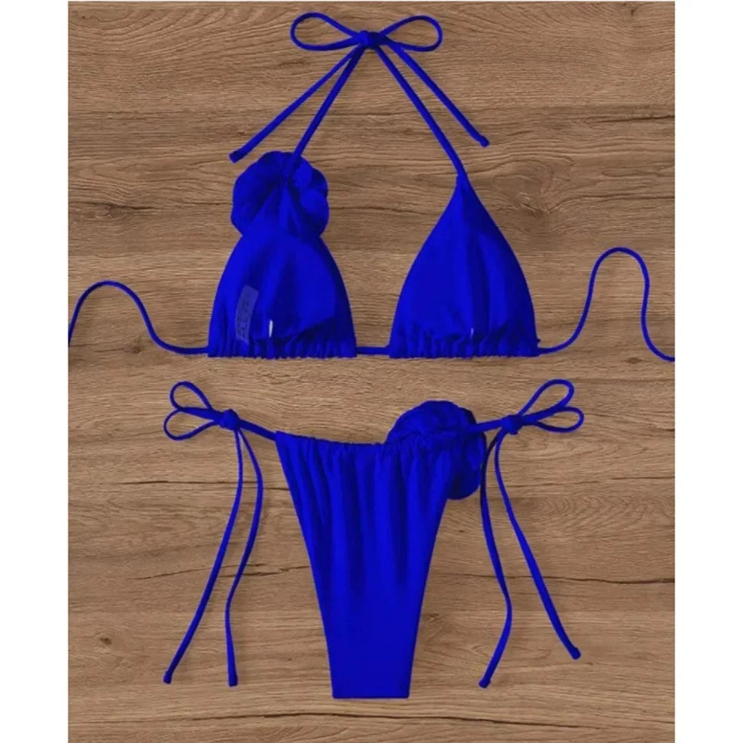 S - XL Sexy 3D Blumen Neckholder Träger Bikini Damen Bademode Weiblicher Badeanzug Zweiteiliges Bikini-Set Badeanzug