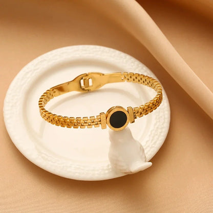 Bracciale alla moda per donna, bracciale da coppia in acciaio inossidabile acrilico nero con numeri romani incisi, regalo per ragazza