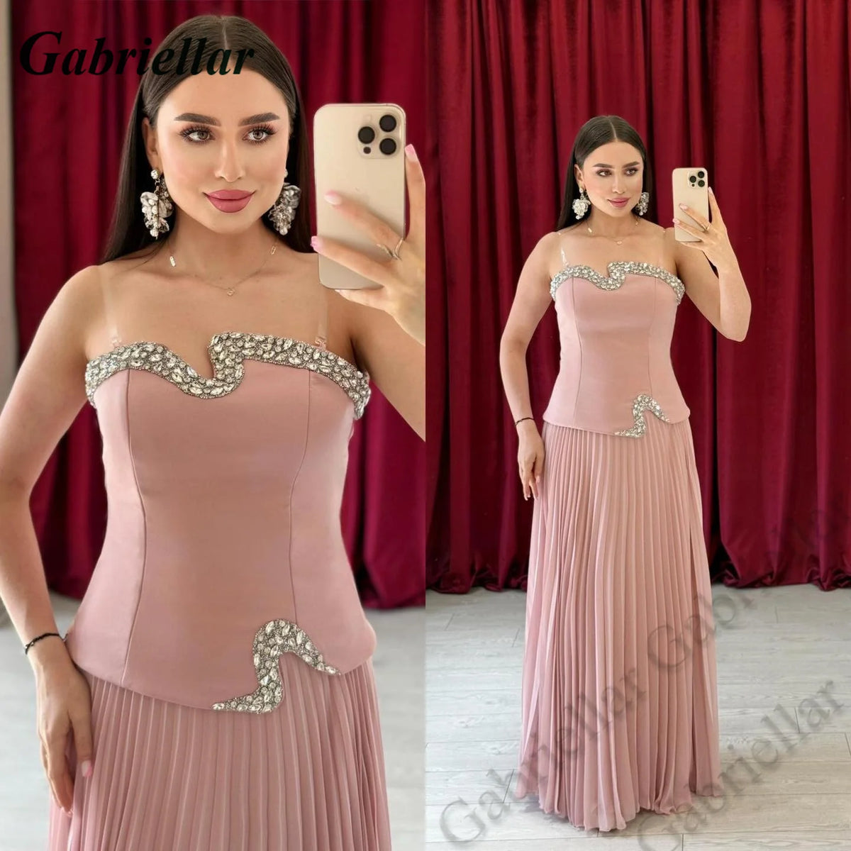 Gabriellar eleganti abiti da sera con strass Dubai senza maniche a trapezio in chiffon pieghe eleganti abiti da festa personalizzati