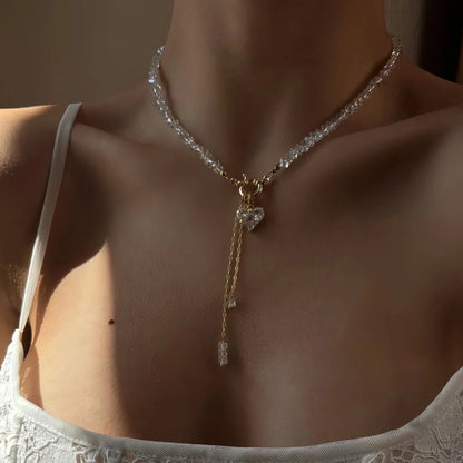 Collana con pendente a forma di cuore in cristallo di zircone con catena di cristallo geometrica nera vintage di moda per le donne Gioielli Boho femminili Neelry