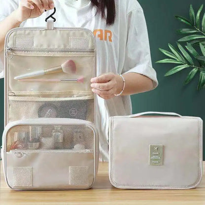 Borsa da Toilette Portatile con Gancio, Multifunzionale, Impermeabile, Resistente all'Usura, Multi-Strato, Grande Capacità, per Trucchi