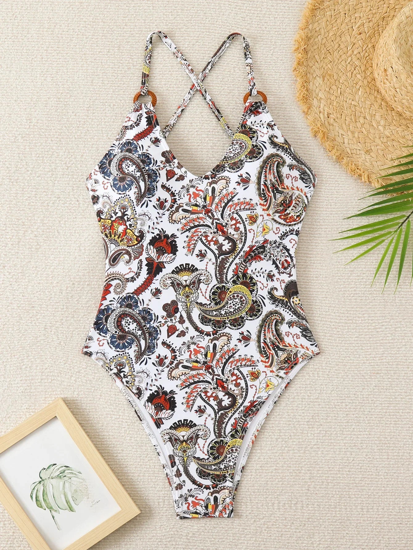 2025 New Sexy Printed Cross Slimming One-Piece Swimsuit Women's Bikini Swimwear Integrated Design for Active Lifestyle