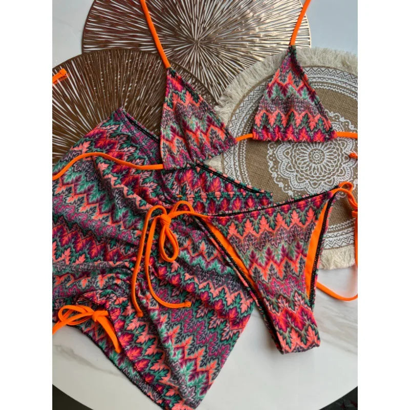 Costume da bagno estivo da donna nuovo, bikini lavorato a maglia in 3 pezzi con costumi da bagno con copertura avvolgente e scollo all'americana per le vacanze al mare