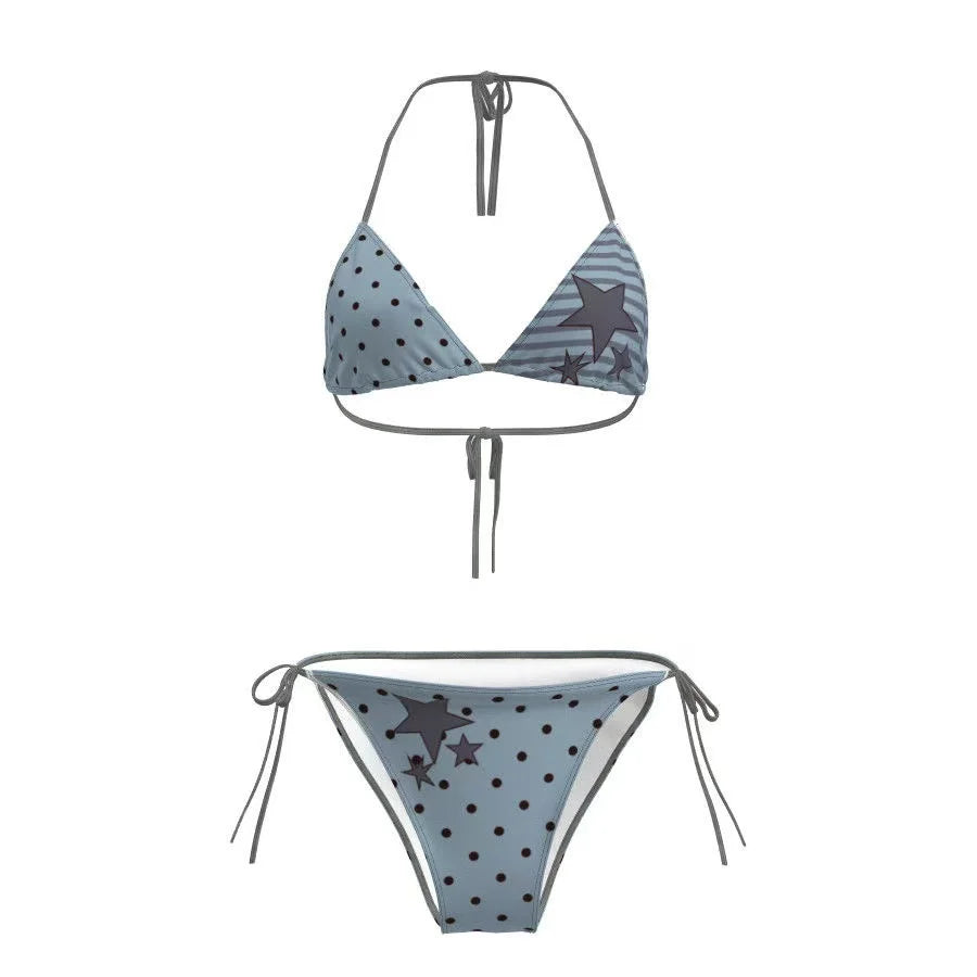 Femme Sexy Chic Fille Maillot de Bain Plage Bikini Ensembles Soutien-Gorge Halter à Lacets + Short Vintage 2025 Tenue de Bain Été Nouvelle