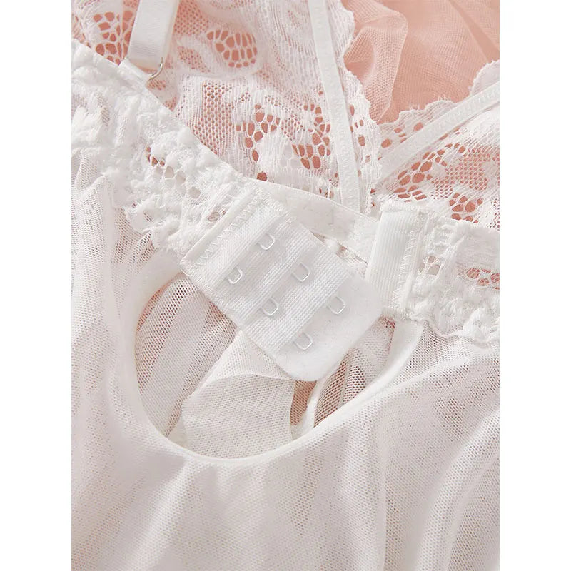 Pigiama lingerie erotica push up in pizzo a V profondo Set pigiama estivo sottile donna camicia da notte abito da notte caldo reggiseno sexy taglie forti perizoma da notte