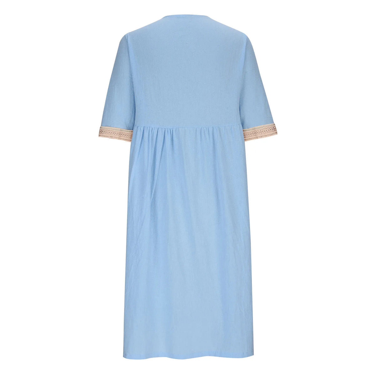 Abito Estivo da Donna 2026 Nuovo in Cotone e Lino a Mezza Manica con Scollo a V, Vestito Casual Chic Vintage con Inserti, Vestito Midi Ampio