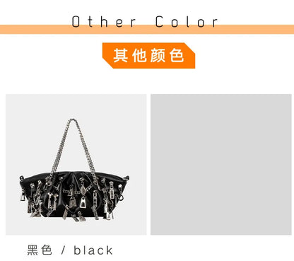 Borsa per ascelle con gnocchi increspato stile punk 2025 Borse a tracolla da donna con decorazione per la testa con cerniera multipla Borse Y2K per ragazza piccante