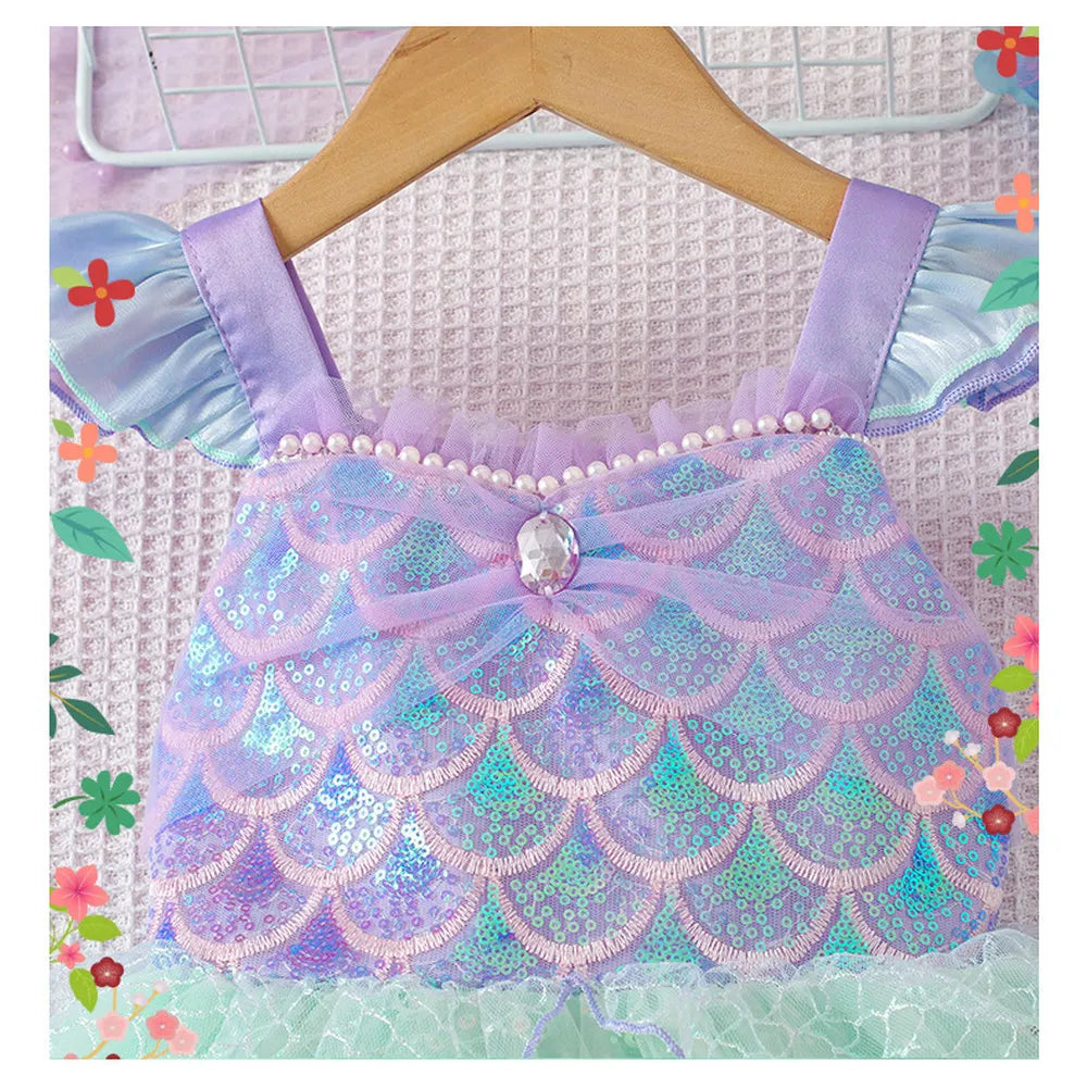 Costume da spettacolo con paillettes Abiti da principessa per ragazza Gonna a rete con fionda Abito da ragazza di compleanno Abiti da ragazza per feste a tema sirena