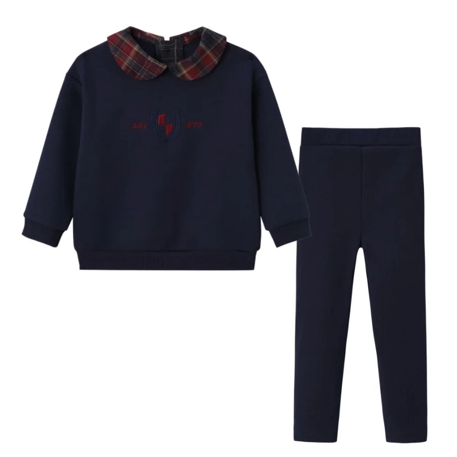 (Spedizione in 1 giorno) Collezione AW26 Denim Varsity, felpa in denim blu navy con ricami, tessuto per l'abbigliamento da giorno, abbigliamento per fratelli e sorelle