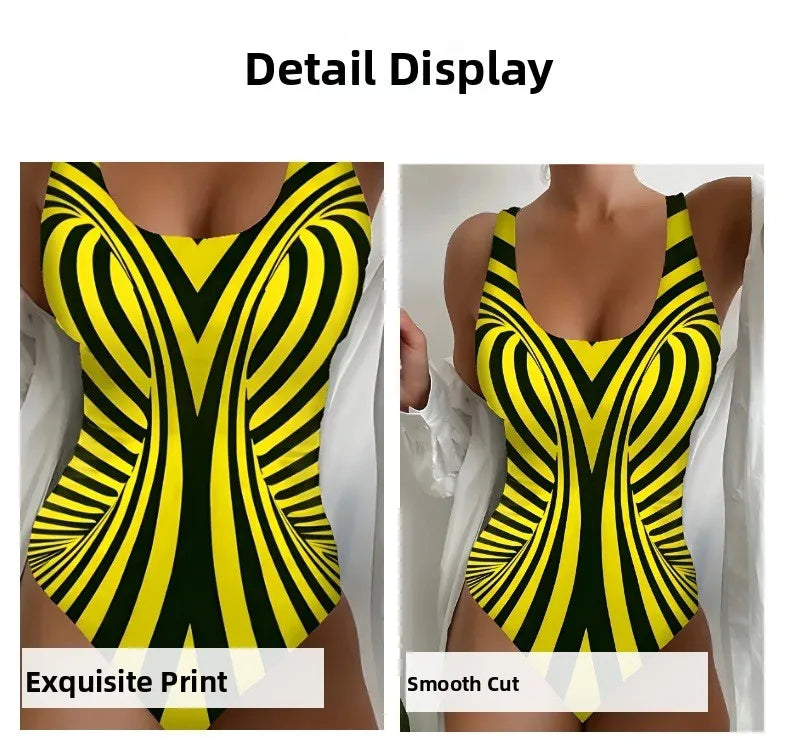 Women's One-Piece Bikini Swimsuit Stripe Pattern High Elasticity Beach Vacation Suitable for Swimming And Water Sports