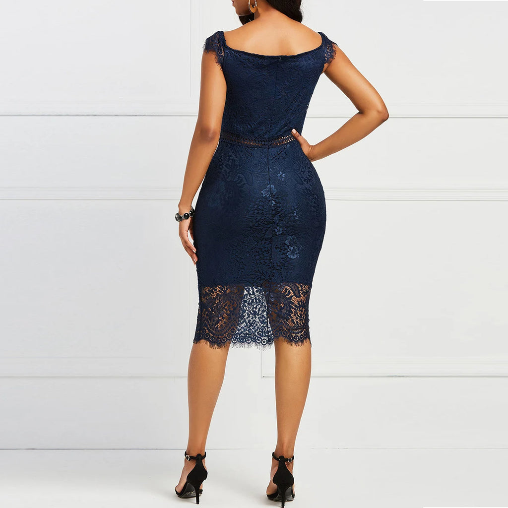 Sommer Damen sexy kurzärmeliges V-Ausschnitt Spitzenkleid lässiges Damenmode-Kleid in schmaler Passform