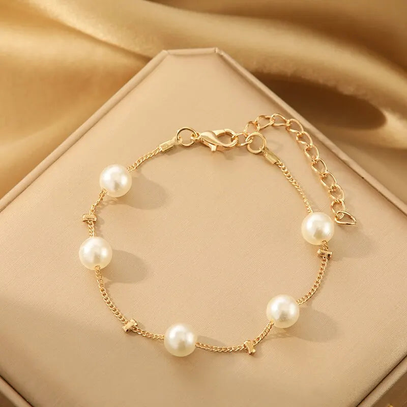 4 pezzi di collana color oro, orecchini, bracciale, set da donna, elegante collezione di perle d'imitazione, gioielli con nappa temperamento