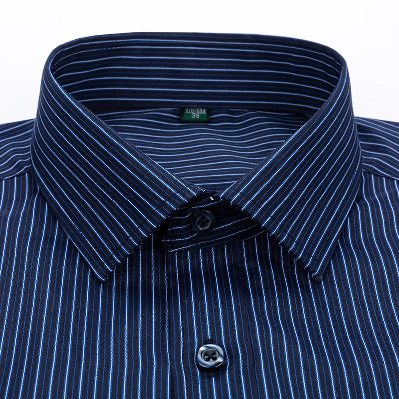 Camicia casual da lavoro classica a righe blu Camicia sociale formale da matrimonio per banchetti da ufficio a maniche lunghe con risvolto sottile autunnale da uomo
