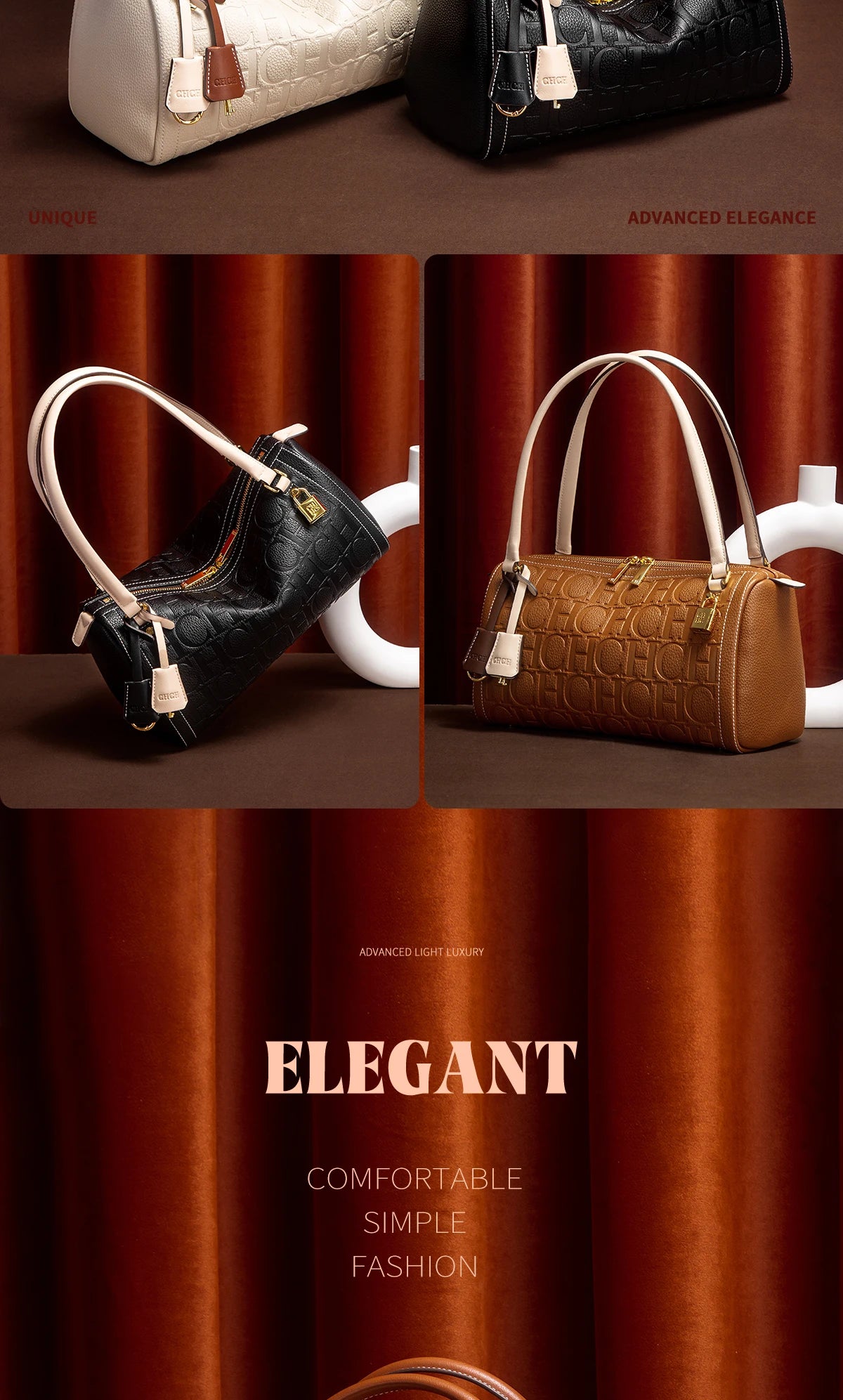 CH Borsa Boston da donna Autunno Inverno Nuova collezione Borse a tracolla con texture design a lettera