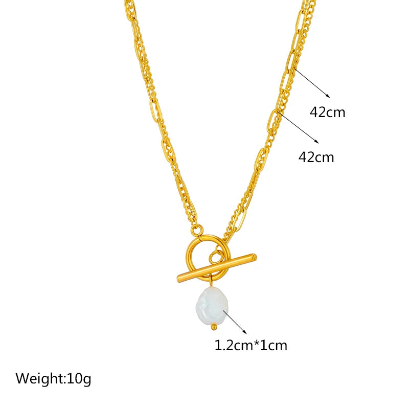 DIEYURO Acciaio Inossidabile 316L OT Chiusura Grande Collana con Ciondolo di Perle Per Le Donne Nuove Ragazze Catena a 2 Strati Gioielli Regali Del Partito Bijoux