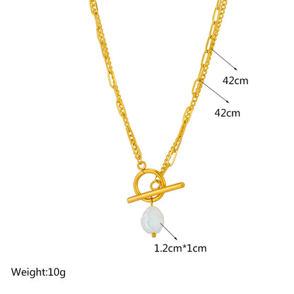 DIEYURO Acciaio Inossidabile 316L OT Chiusura Grande Collana con Ciondolo di Perle Per Le Donne Nuove Ragazze Catena a 2 Strati Gioielli Regali Del Partito Bijoux