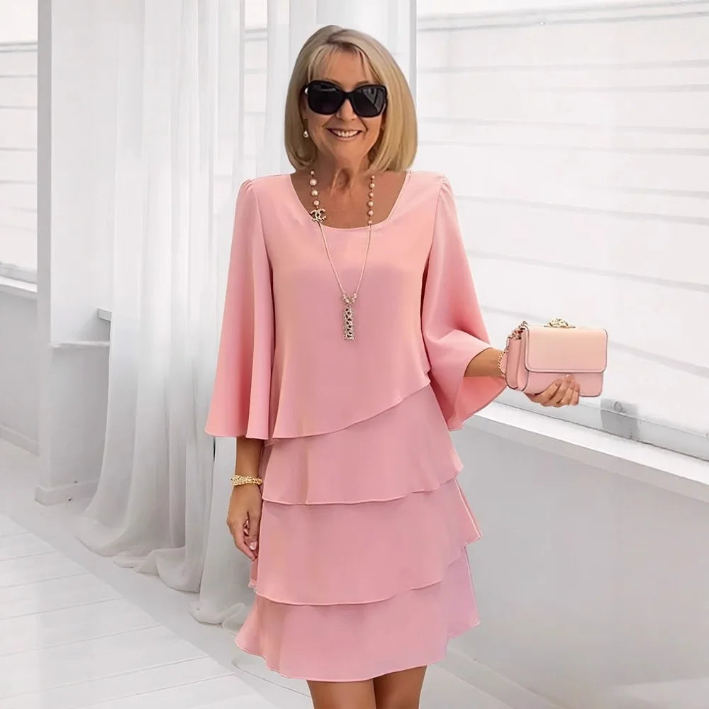 Abito longuette casual con volant Donna 2025 Abiti estivi con scollo a tinta unita moda estiva eleganti