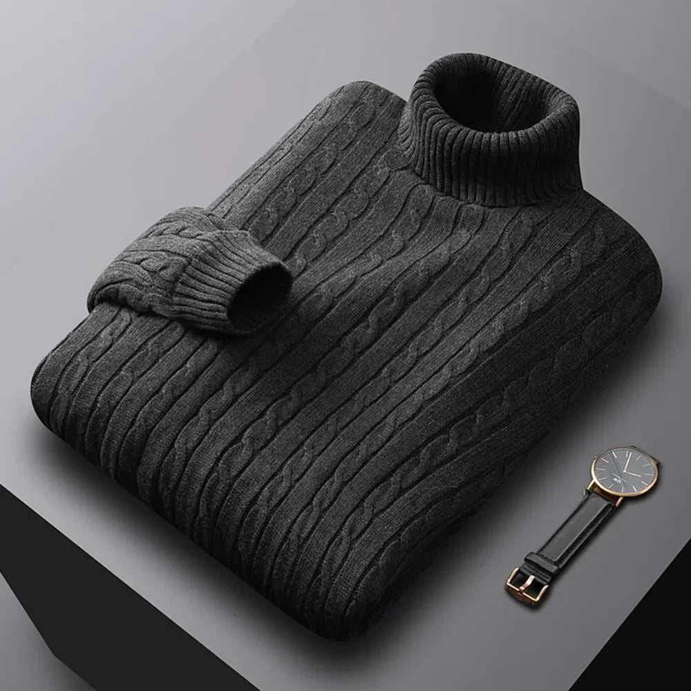 Autunno nuovi uomini dolcevita Jacquard maglione tinta unita Pullover lavorato a maglia Casual calore alto elastico Versatile maschile Sweatwear