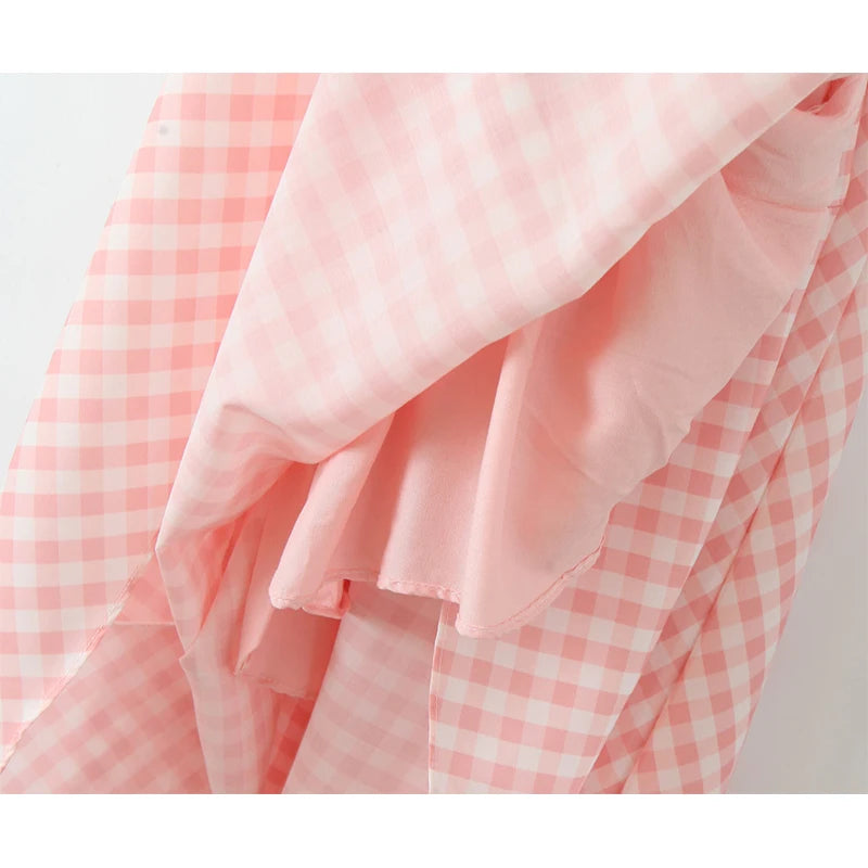 YENKYE Abito estivo da donna sexy senza schienale scozzese rosa con scollo all'americana a vita bassa Abiti da festa eleganti Abito da vacanza