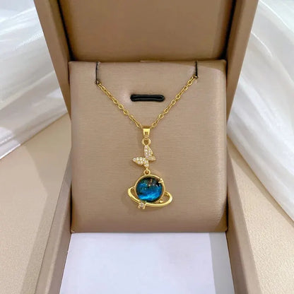 Collana di lusso leggera in acciaio al titanio con serie Star per donna, colore oro, pianeta, luna, astronauta, collane con ciondolo, gioielli, regali