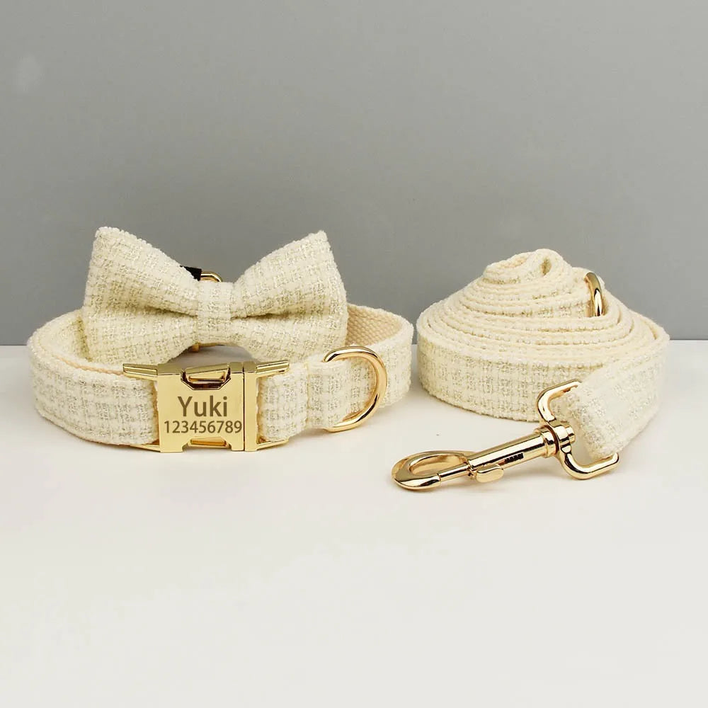 Collare per cani bianco Lusso Nuovo Pettorina per cani regolabile Guinzaglio per cani Set di fibbie in metallo incisibile per cani di piccola e media taglia Forniture per animali domestici