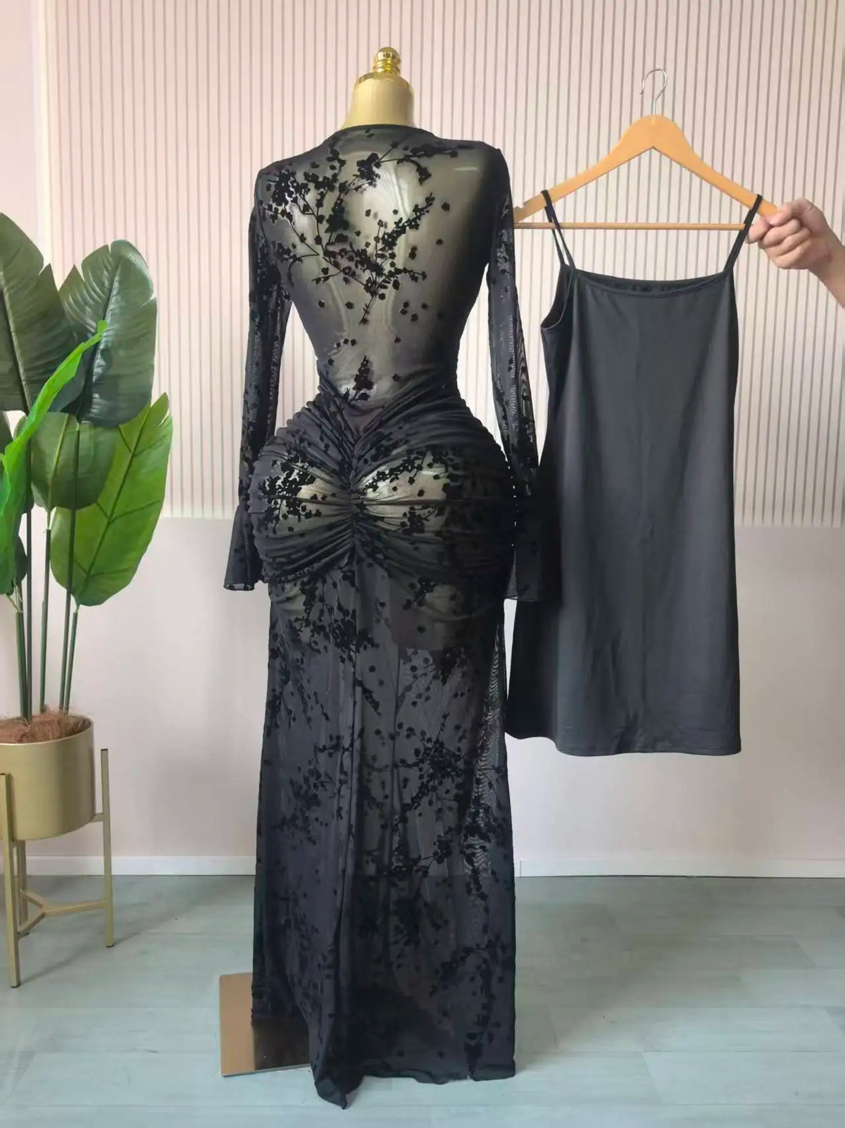 CM.YAYA 2025 Autunno Donna Manica lunga Maglia impilata Vedi anche con fodera Aderente Abito lungo da sera Compleanno Abiti da festa sexy