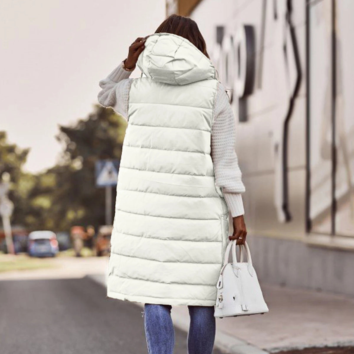 Gilet lungo da donna con cappuccio autunno inverno senza maniche in cotone caldo piumino gilet trapuntato piumino Outwear 2XL