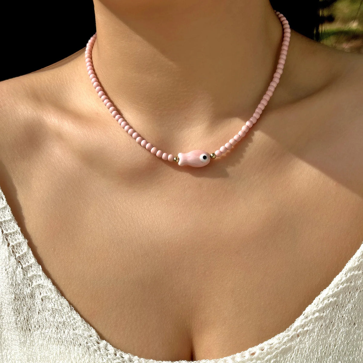 Collana con ciondolo stella marina con perline di riso bohémien per donna, fatta a mano, perla d'imitazione, girocollo con perline colorate, gioielli da spiaggia estiva