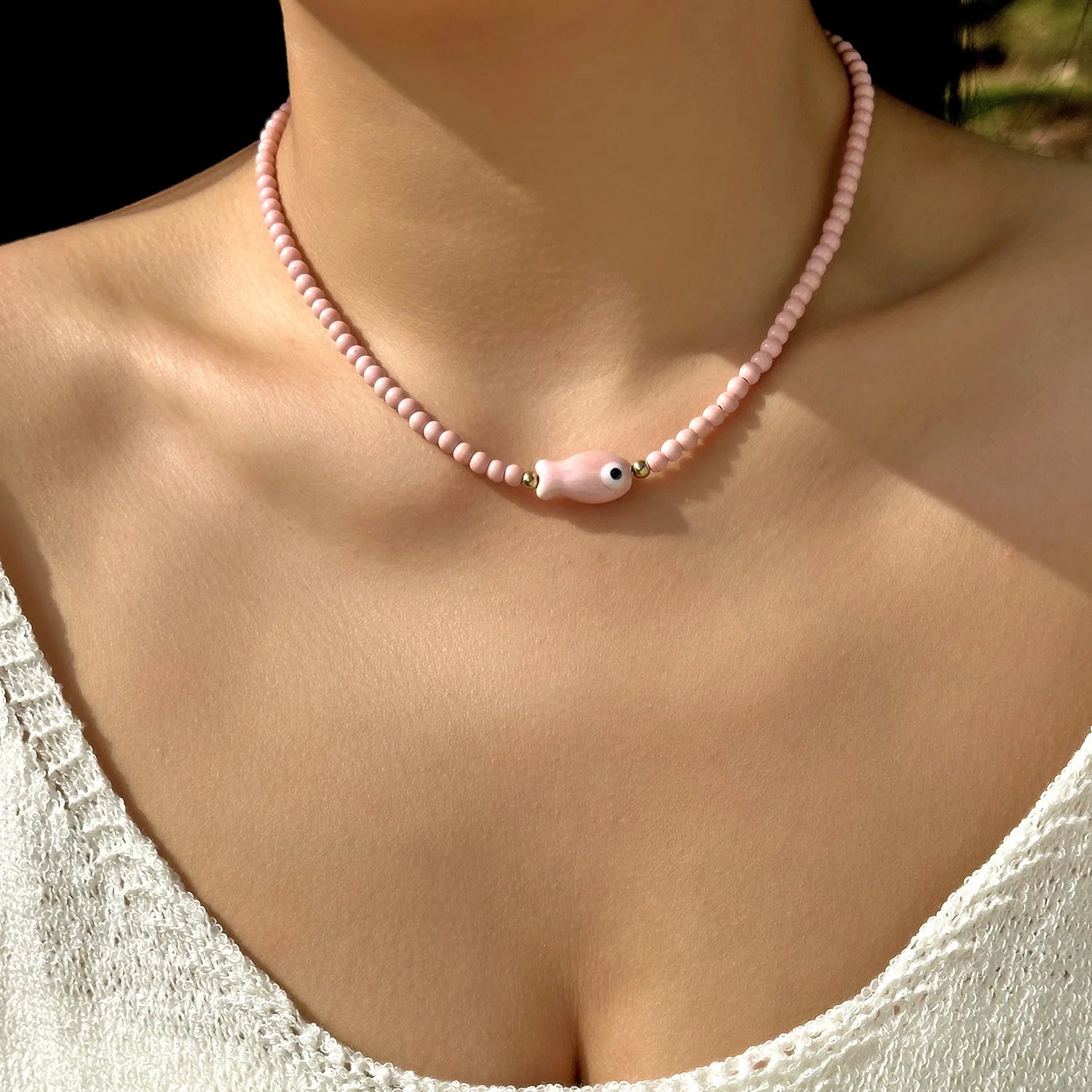 Collana con ciondolo stella marina con perline di riso bohémien per donna, fatta a mano, perla d'imitazione, girocollo con perline colorate, gioielli da spiaggia estiva