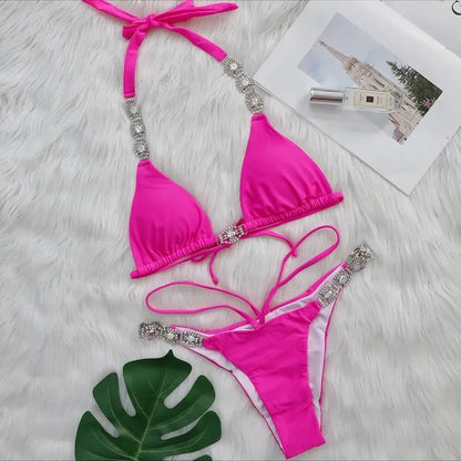 nuovo costume da bagno in due pezzi con strass 2026 cristallo di lusso perizoma Sexy perizoma Bikini Set costumi da bagno da donna costume da bagno Sexy da spiaggia