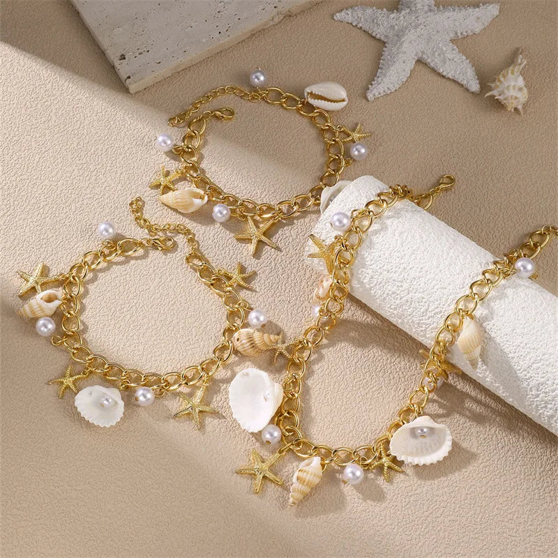 1 Stk. Küsten-Urlaubs-Schmuckset für Damen: Strandarmbänder & bunte Muschelkette, Sommergeschenk