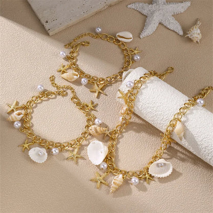 1 Stk. Küsten-Urlaubs-Schmuckset für Damen: Strandarmbänder & bunte Muschelkette, Sommergeschenk