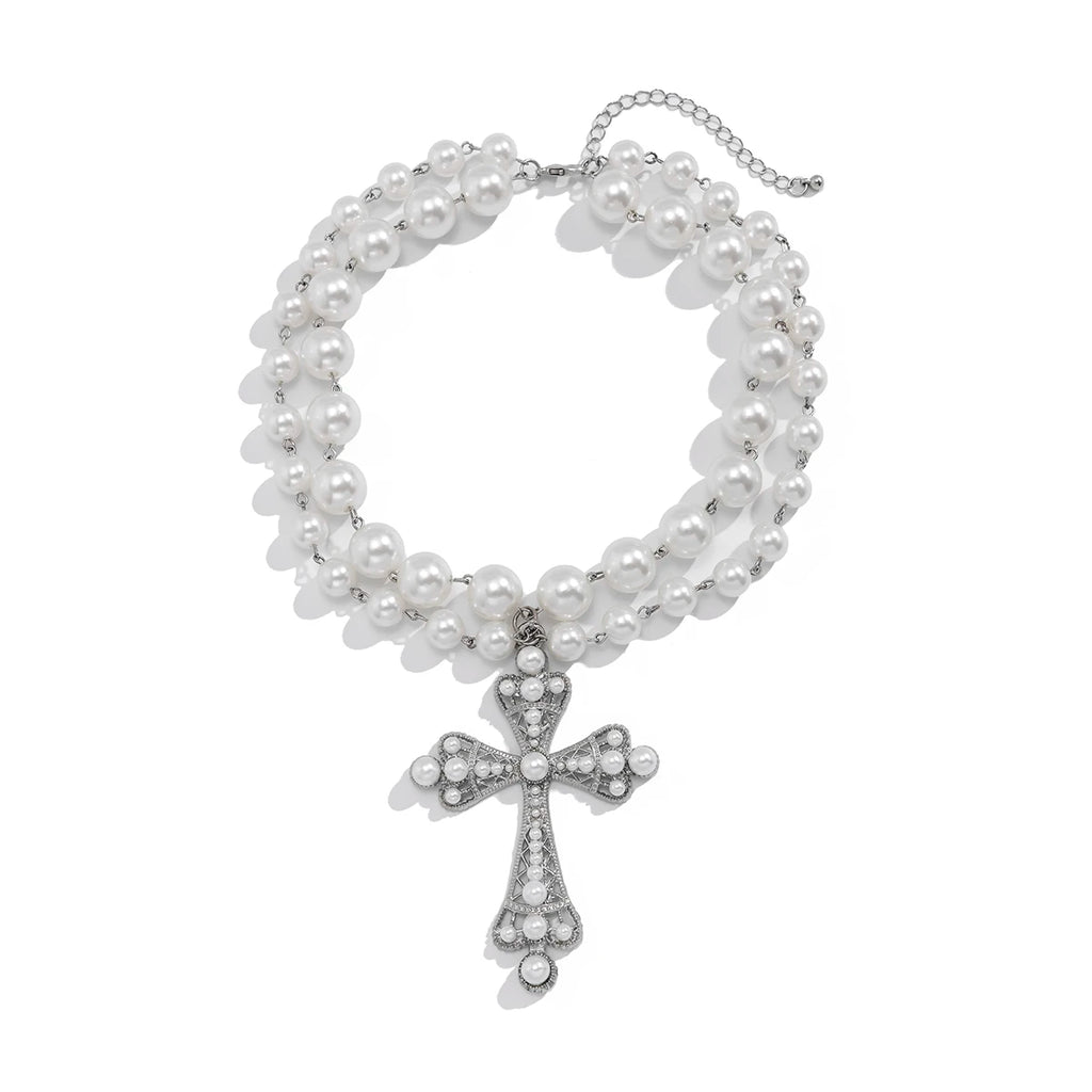Ingemark multistrato Goth strass croce gesù ciondolo collana girocollo per le donne Vintage perline acriliche regalo di gioielli di Halloween