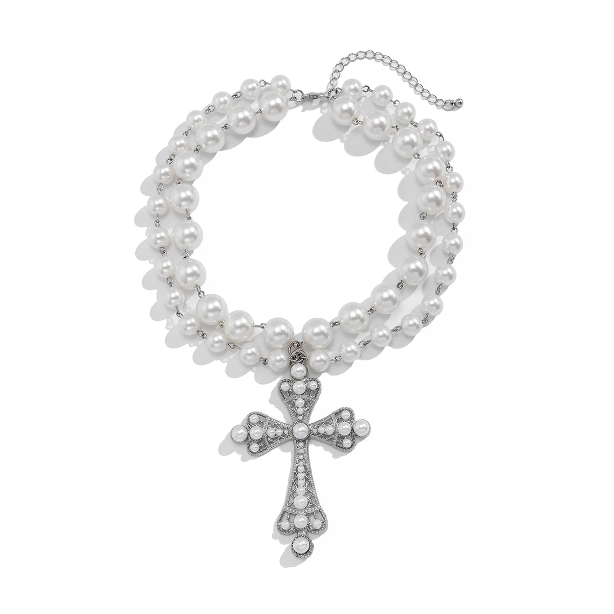 Ingemark multistrato Goth strass croce gesù ciondolo collana girocollo per le donne Vintage perline acriliche regalo di gioielli di Halloween