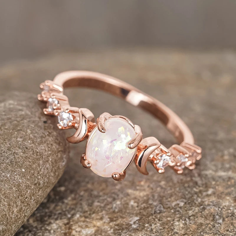 Huitan Anelli di luna opale imitazione blu/bianco per le donne Accessori da sposa estetici Gioielli di dichiarazione regalo di anniversario fantasia Hot