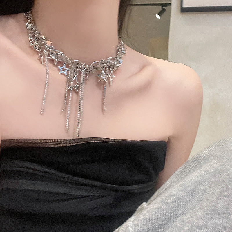 Collana scavata con paillettes a stella per donna Collana girocollo con nappe con strass intarsiati alla moda Accessori stile Y2k regalo