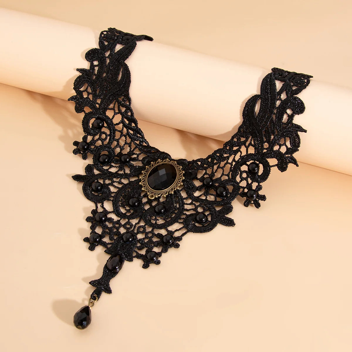 Moda nuova gemma vintage collana di perline di pizzo nero gotico stile Steampunk Stonego collana con colletto gotico pendente