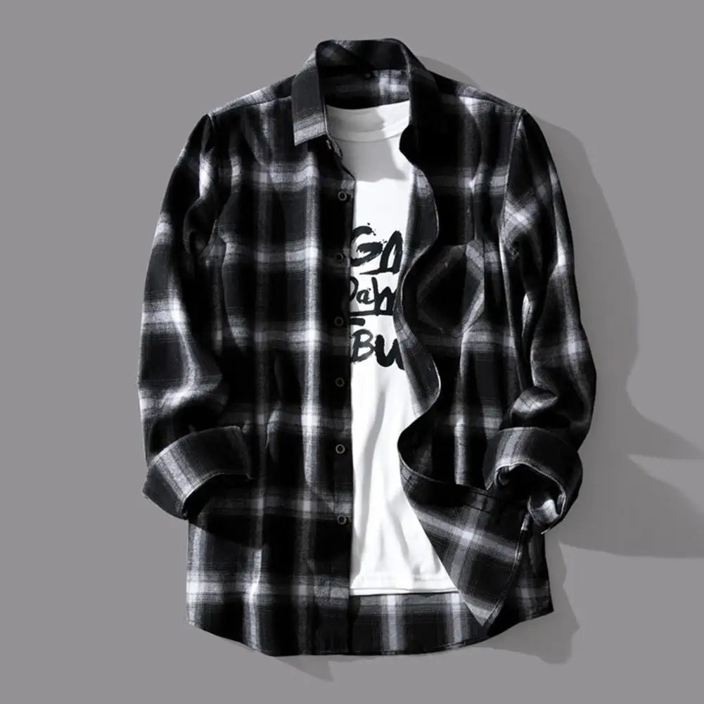 Camicie a quadri Camicia a quadri da uomo Cappotto Risvolto Camicia monopetto autunnale Giacca Camicie oversize Camicia casual a maniche lunghe da uomo chic