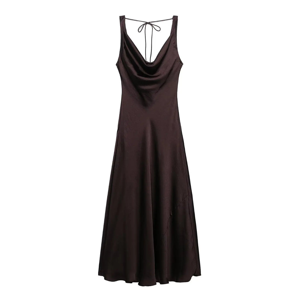Summer sexy pleated satin chic red women party dress sleeveless beach maxi dress new commuter high street style