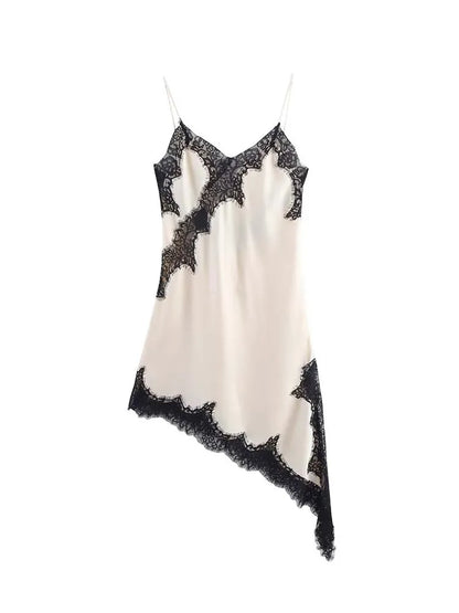 Abito da donna sexy con scollo a V in pizzo, elegante, con collo all'americana e orlo asimmetrico, nuova moda estate 2026, per feste e spiaggia