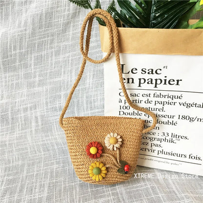 Borsa a tracolla in tessuto di paglia per bambini estivi belle ragazze borse portamonete piccole borse a tracolla per bambini Mini portafoglio principessa