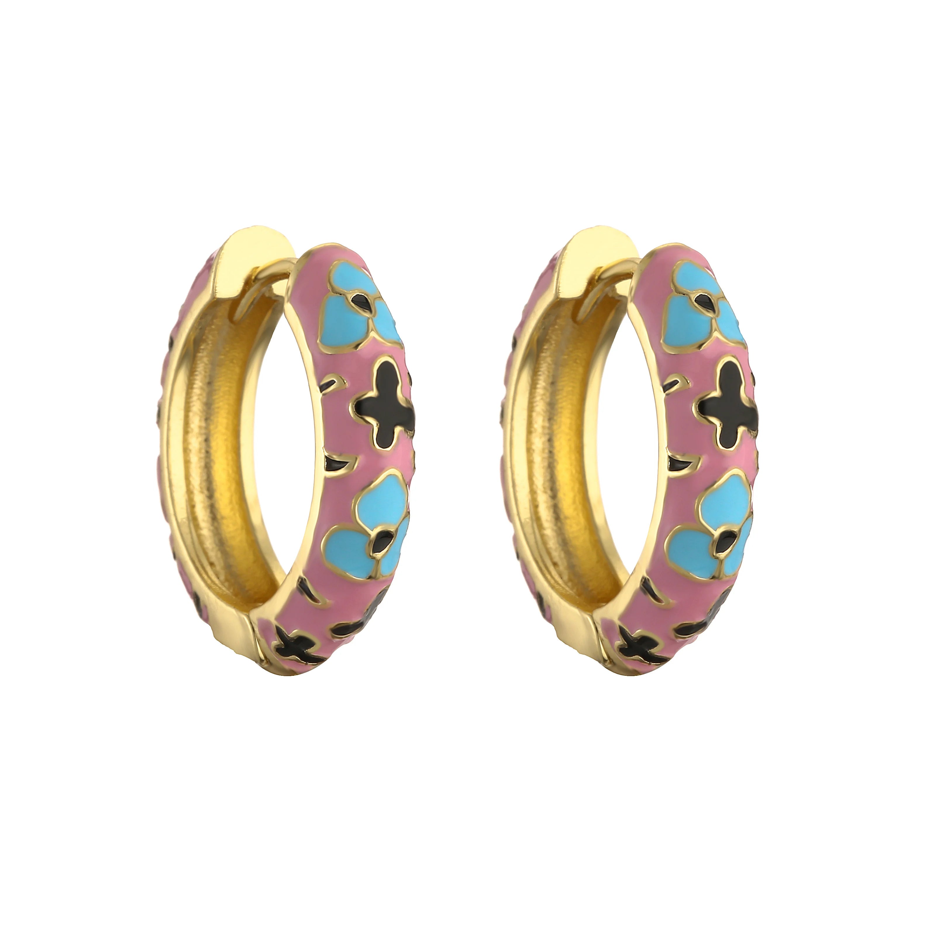HECHENG, Orecchini a cerchio piccoli con fiori smaltati vintage Dichiarazione geometrica alla moda Cerchio rotondo Huggie Orecchino Gioielli di moda Brincos
