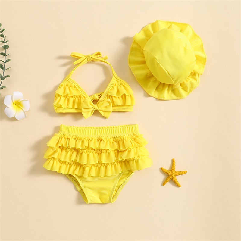 Tregren 0-24M neonate 3 pezzi bikini Set con berretti da bagno Ruffle Bandage Bow costume da bagno Summer Swimwear Beach costume da bagno